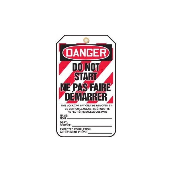 Accuform French Bilingual Safety Tags, DANGER DO NOT START, 5.75in x 3.25in, RP-Plastic, 25PK TCF207PTP - main